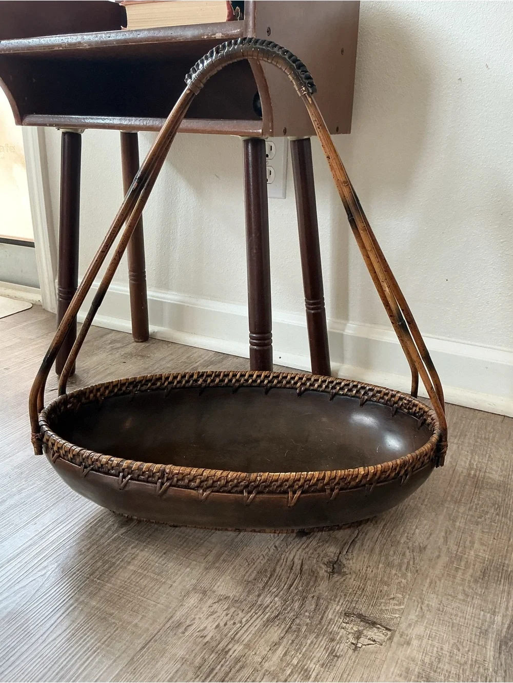 Woven Rattan Handle Brown Decorative Tray Basket palacek signed